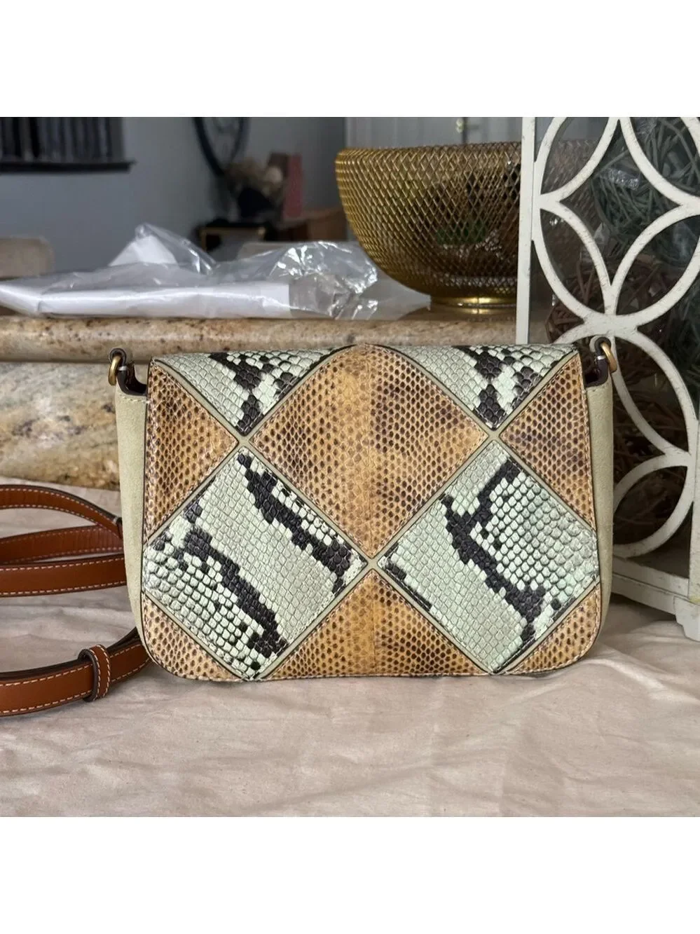 625!+ New Tory Burch thea Patchwork Flap Crossbody multi color